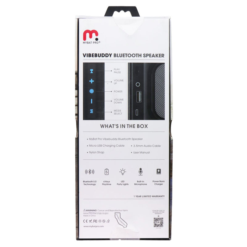 MyBat Pro VibeBuddy Bluetooth Speaker with LED Party Lights - Black