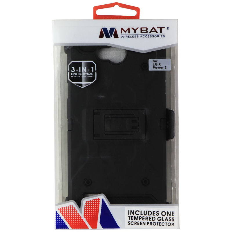 MyBat 3-in-1 Kinetic Hybrid Case w/ Tempered Glass for LG X Power 2 - Black