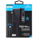 Naztech TRiO Wall Charger w/ 2x USB A ports and Built-in Micro-USB Cable - Black