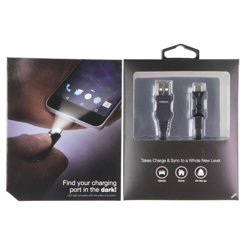 naztech (6ft/1.8m) Lighted USB-C Flat Cable with Built-in LED Flashlight - Black
