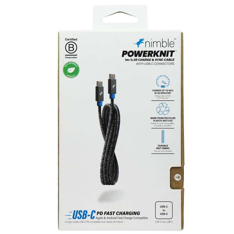 Nimble PowerKnit (3.3-Ft) USB-C to USB-C Braided Cable for iOS/Android Gray/Blue