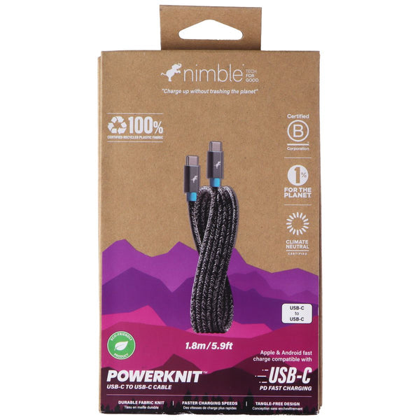 Nimble PowerKnit USB-C to USB-C 5.9 Ft Cable - Space Grey