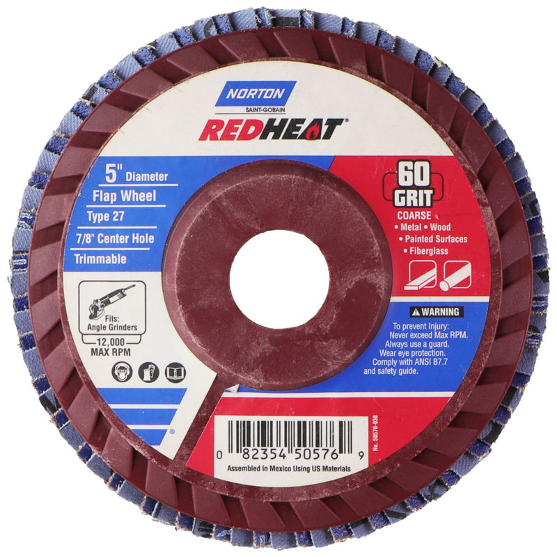 Norton Redheat (5-in) Diameter 60 Grit Flap Wheel - Type 27 (7/8-in Center Hole)