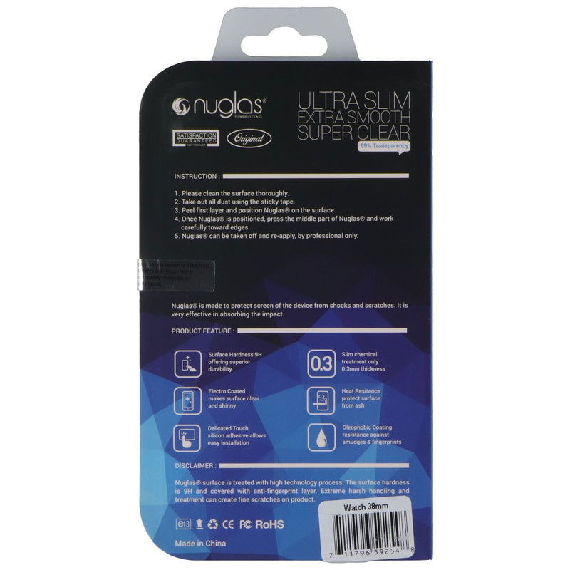 Nuglas Premium Tempered Glass for Apple Watch 38mm 1/2/3 - Clear