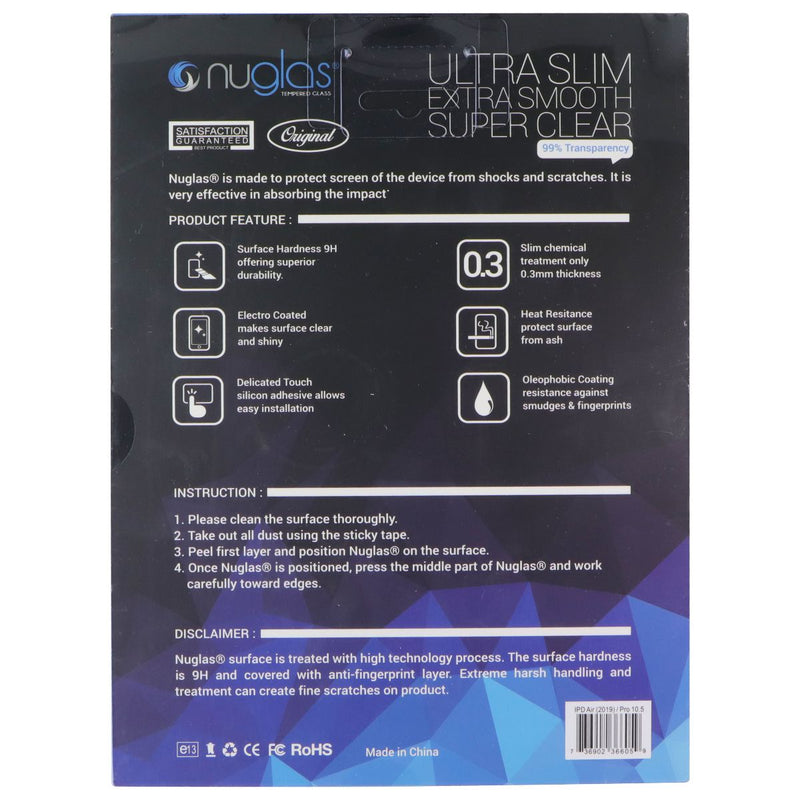 Nuglas Crystal Clear Tempered Glass for iPad Air 3rd Gen (2019) & iPad Pro 10.5