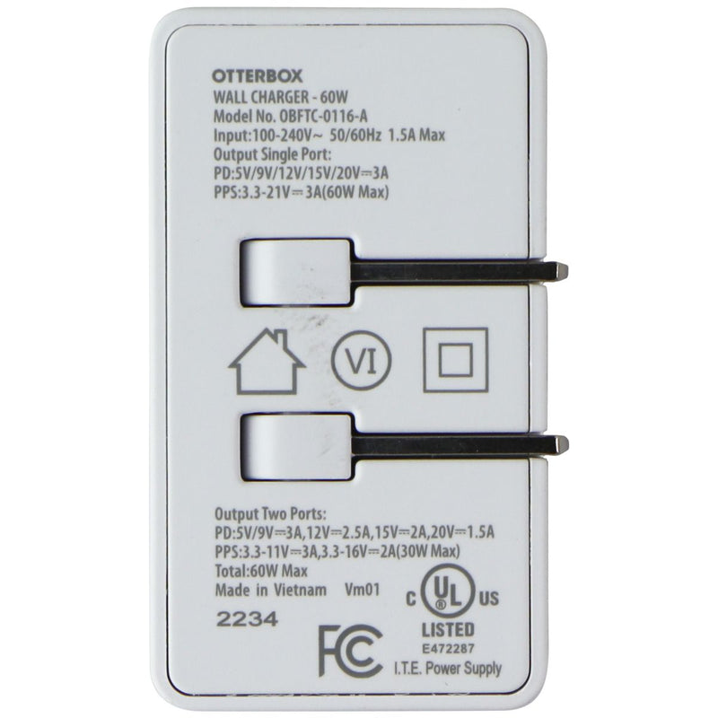OtterBox Premium Pro Dual Port USB-C Wall Charger 60W - White