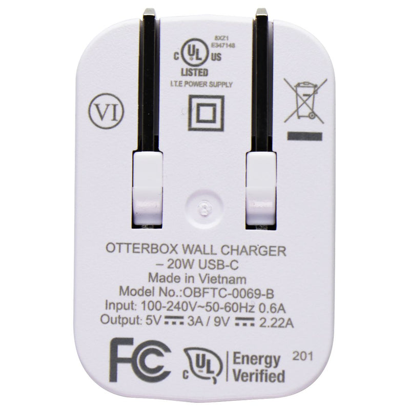 OtterBox 20W Wall Charger & 3-Ft USB-C to Lightning 8-Pin Cable - White