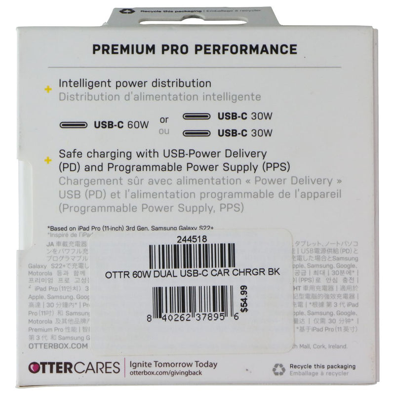 OtterBox (60W) Premium Pro Dual Port USB-C Fast Charge Car Charger - Black