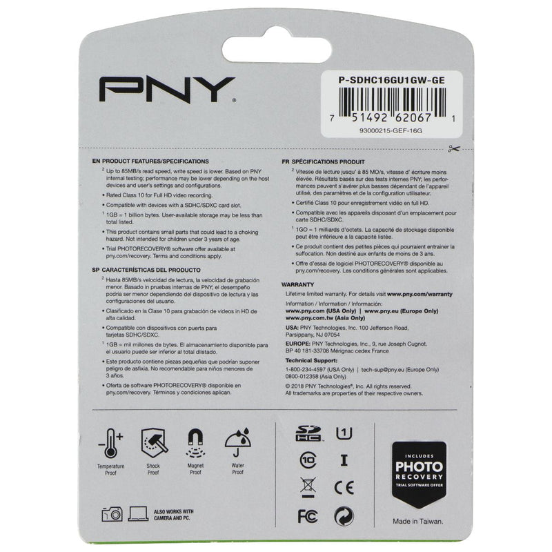 PNY 16GB High Performance SDHC Flash Memory Card - Class 10 USH-I U1 (85MB/s)