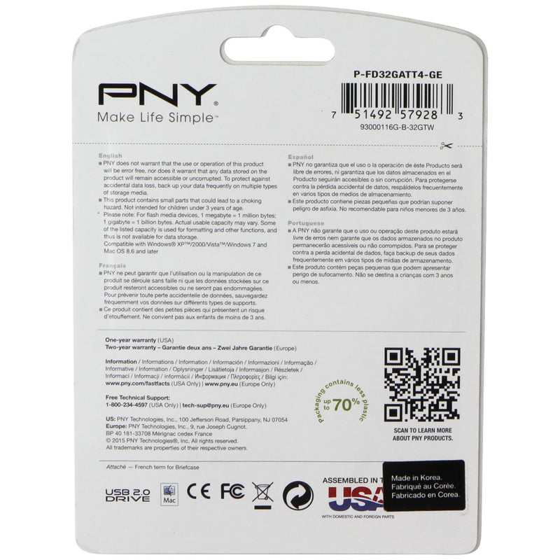 PNY Attaché 4 Flash Drive USB 2.0 for Photos Videos and More - 32GB / Black