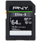 PNY 64GB Elite-X SDXC Flash Memory Card - Class 10 USH-I U3 V30 (100MB/s)