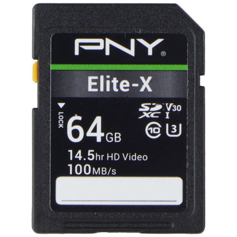 PNY 64GB Elite-X SDXC Flash Memory Card - Class 10 USH-I U3 V30 (100MB/s)