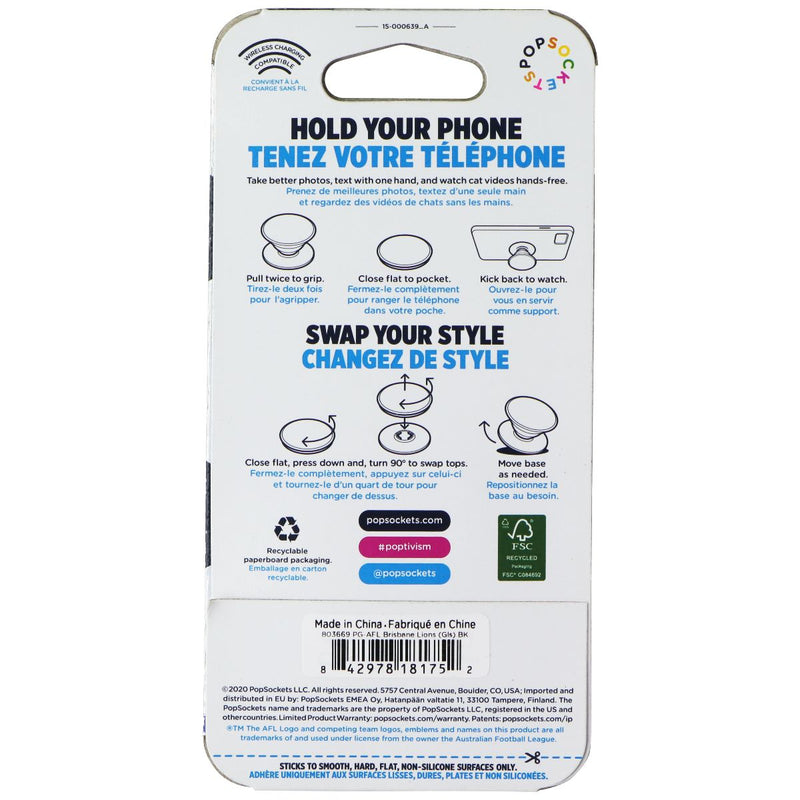 PopSockets PopGrip Expanding Stand Grip w/ Swappable Top - AFL Brisbane Lions