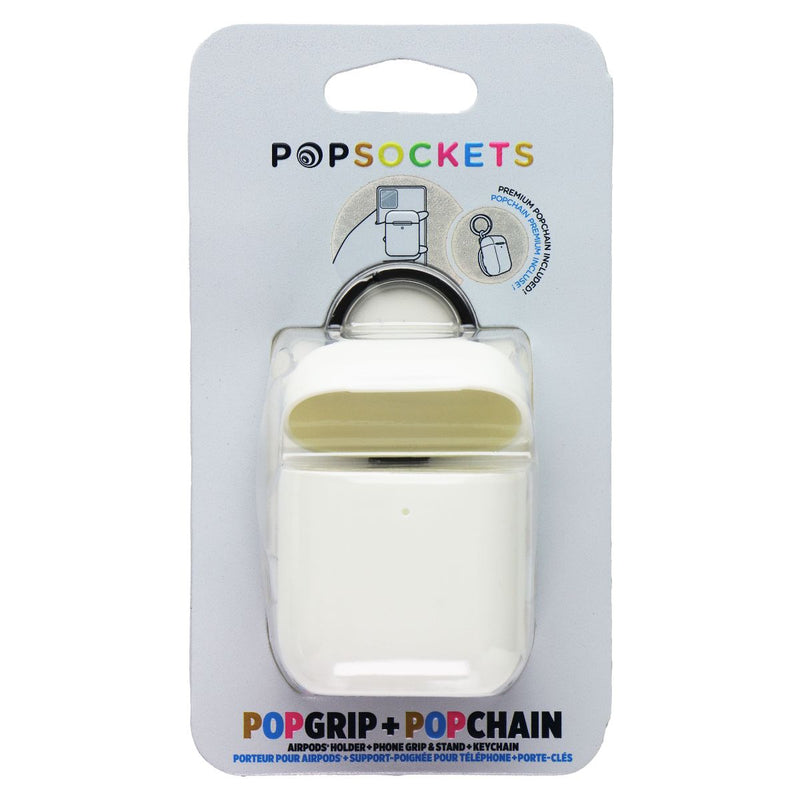 PopSockets PopGrip + PopChain AirPods 1/2 Holder & Keychain - White