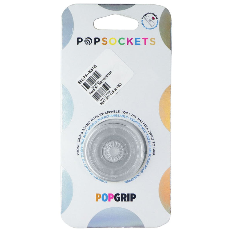 PopSockets PopGrip with Swappable Top for Phones - Clear Glitter Silver
