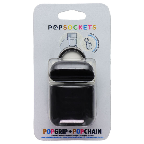 PopSockets PopGrip + PopChain AirPods 1/2 Holder & Keychain - Black