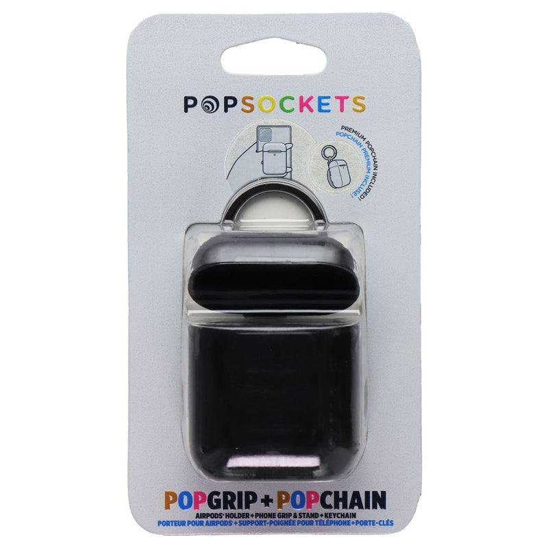 PopSockets PopGrip + PopChain AirPods 1/2 Holder & Keychain - Black