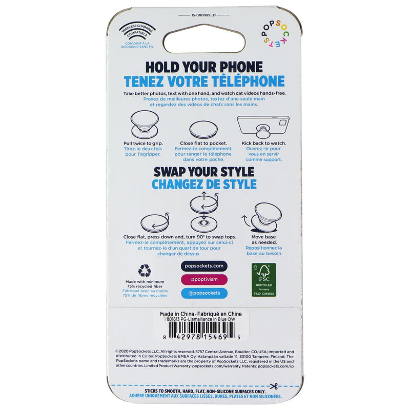 PopSockets PopGrip Holder & Stand with Swappable Top - Llamalliance in Blue