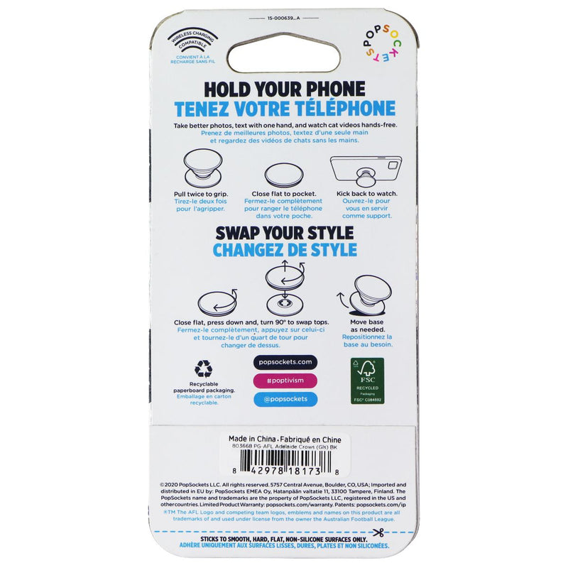 PopSockets PopGrip Expanding Stand Grip w/ Swappable Top - AFL Adelaide Crows