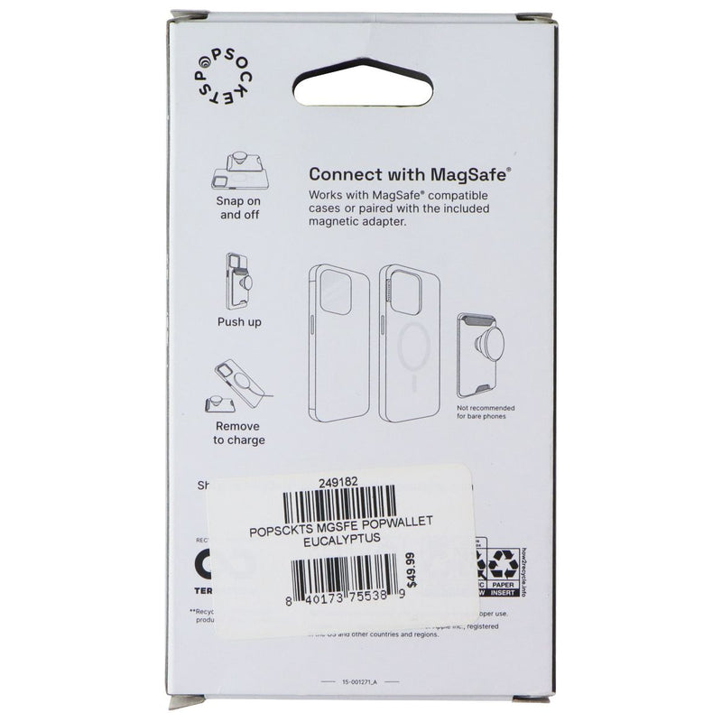 PopSockets Leather PopWallet+ Phone Wallet with Grip for MagSafe - Eucalyptus