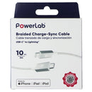 PowerLab Braided (10-Ft) USB-C to 8-Pin Charge Sync Cable - Silver/White