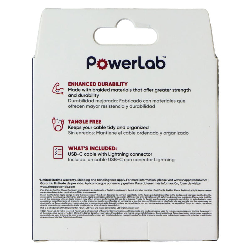 PowerLab 6FT USB-C to Lightning 8-Pin Braided Charge-Sync Cable - White
