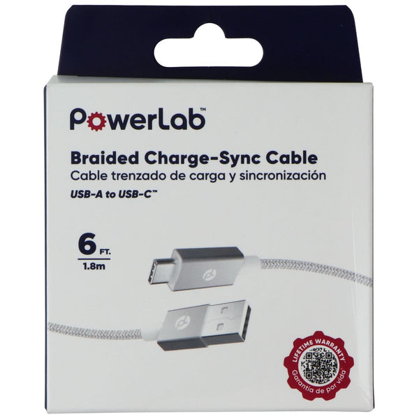 PowerLab 6FT Braided USB to USB-C Charging Cable - White
