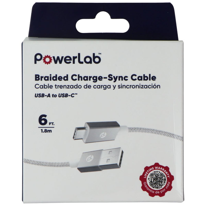PowerLab 6FT Braided USB to USB-C Charging Cable - White