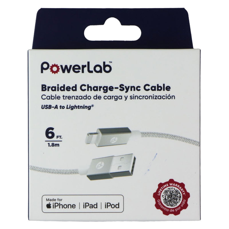 PowerLab 6FT USB-A to Lightning 8-Pin Braided Charge-Sync Cable - White