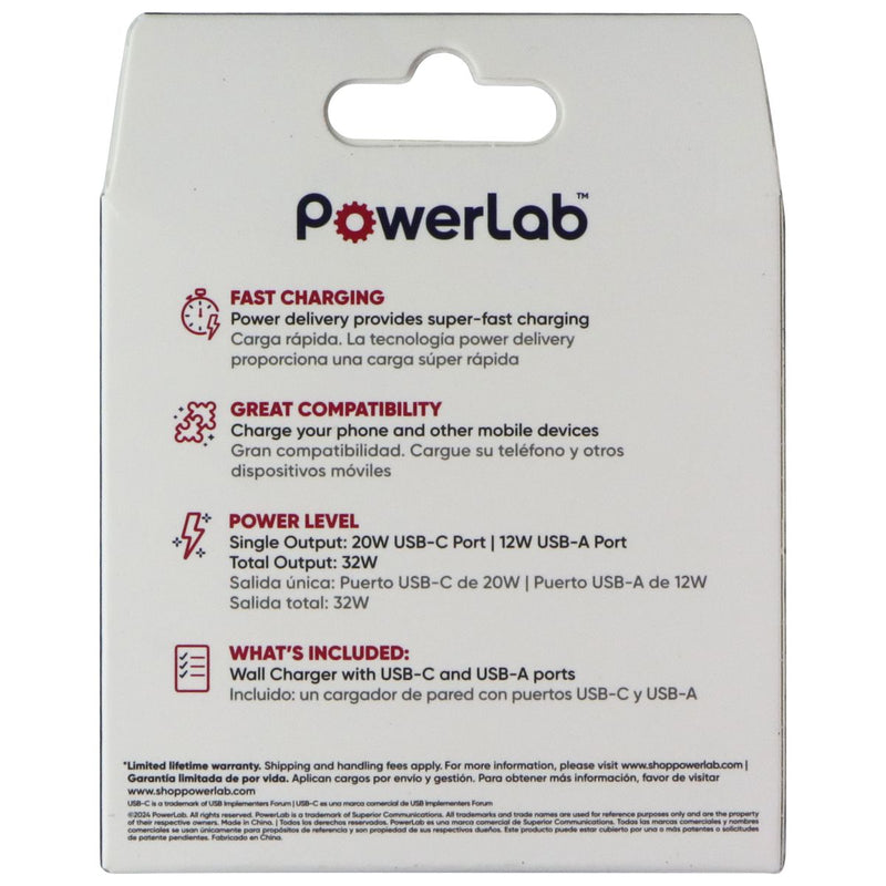 PowerLab 32W USB-C / USB-A Wall Charger with Power Delivery - White