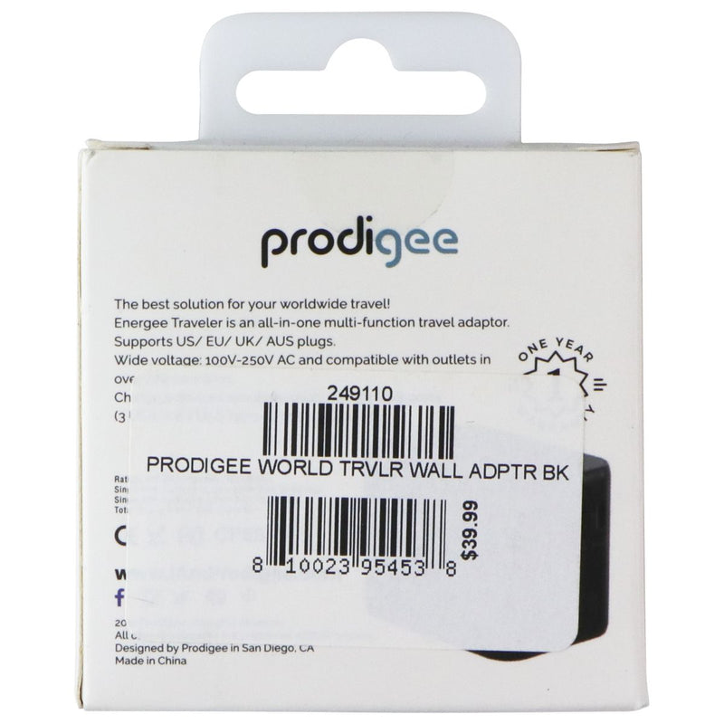 Prodigee Energee World Traveler USB-C/USB-A AC Travel Adapter - Black