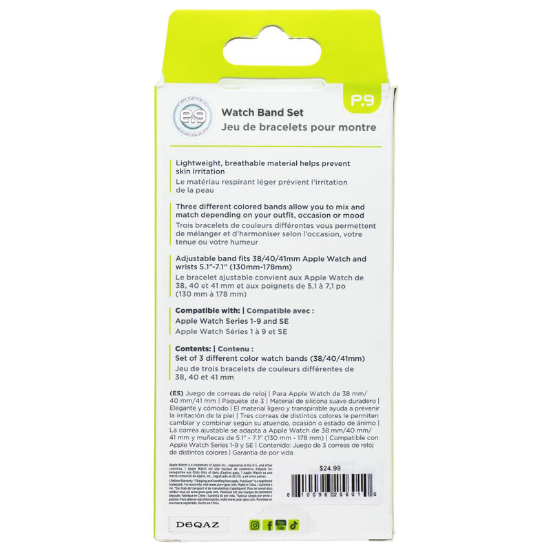 PureGear 3 Pack Silicone Watch Band Set for Apple Watch (38/40/41mm)