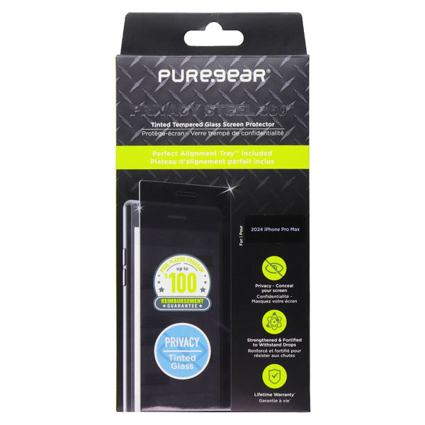 PureGear Privacy Steel 360 Tempered Screen Protector for Apple iPhone 16 Pro Max