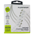 PureGear 3 Braided USB-C Charging Cables - White (10 Foot/6 Foot/4 Foot)