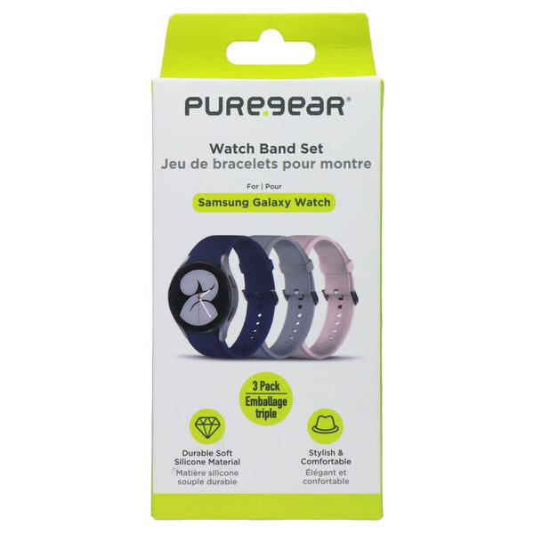 PureGear Silicone Watch Band Set for Galaxy Watch - Blue/Gray/Pink (3 Pack)