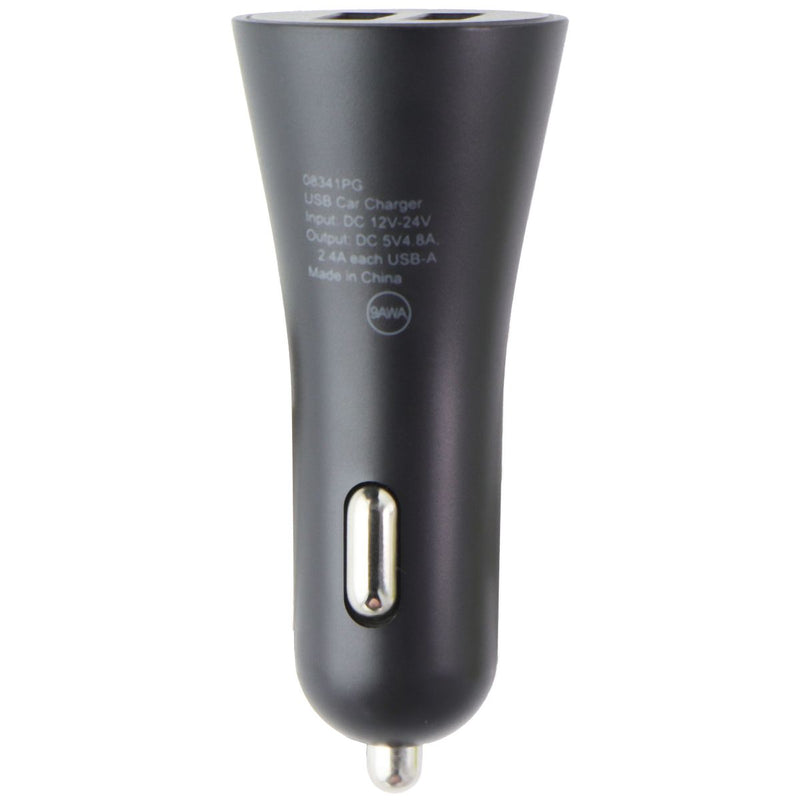 PureGear Universal 24W Dual Port USB-A Car Charger for Smart Devices - Black