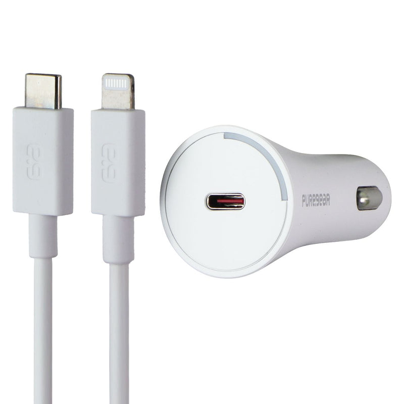 PureGear LightSpeed 20W Lightning 8-Pin to USB-C Car Charger - White