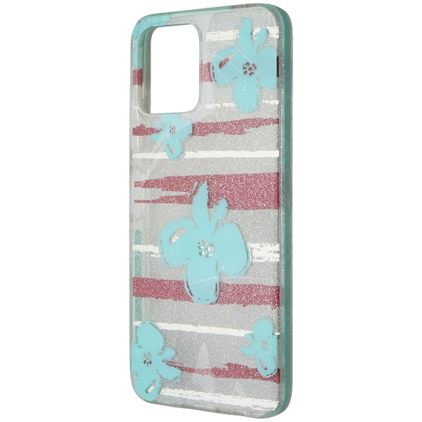 PureGear Slim Shell Series Hard Case for REVVL 6 5G - Blue Flowers/Glitter