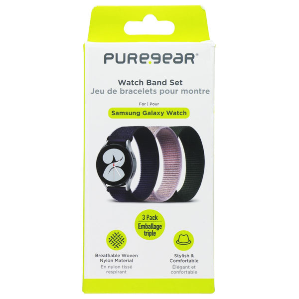 PureGear 3 Pack Nylon & Velcro Watch Band Set for Samsung Galaxy Watch 5/6
