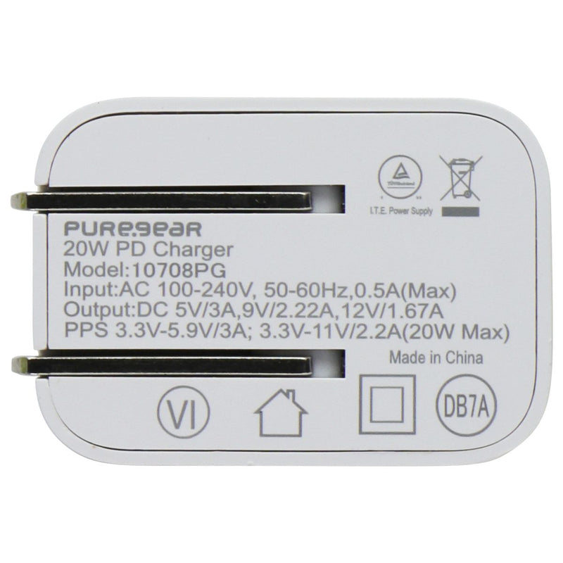 PureGear (20-Watt) PD USB-C Wall Charger Travel Adapter - White (10708PG)