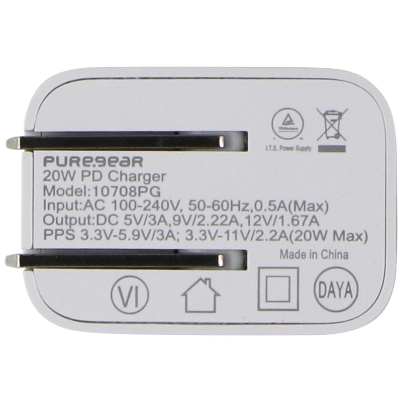 PureGear LightSpeed (20-Watt) USB-C Wall Charger Travel Adapter - White