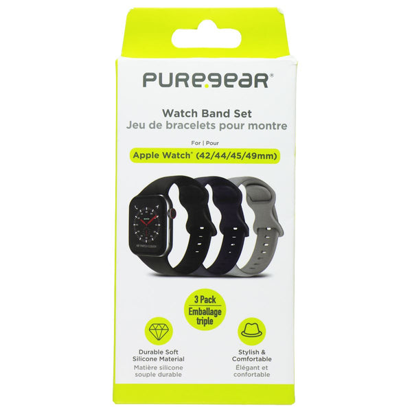 PureGear 3 Pack Silicone Watch Band Set for Apple Watch (42/44/45/49mm)
