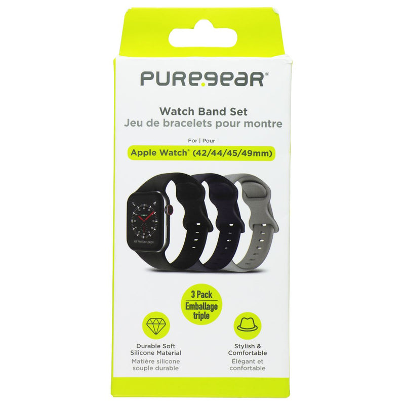 PureGear 3 Pack Silicone Watch Band Set for Apple Watch (42/44/45/49mm)