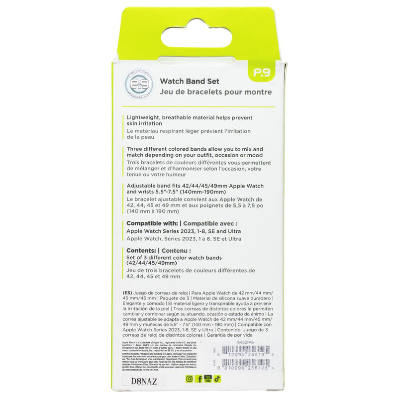 PureGear 3 Pack Silicone Watch Band Set for Apple Watch (42/44/45/49mm)