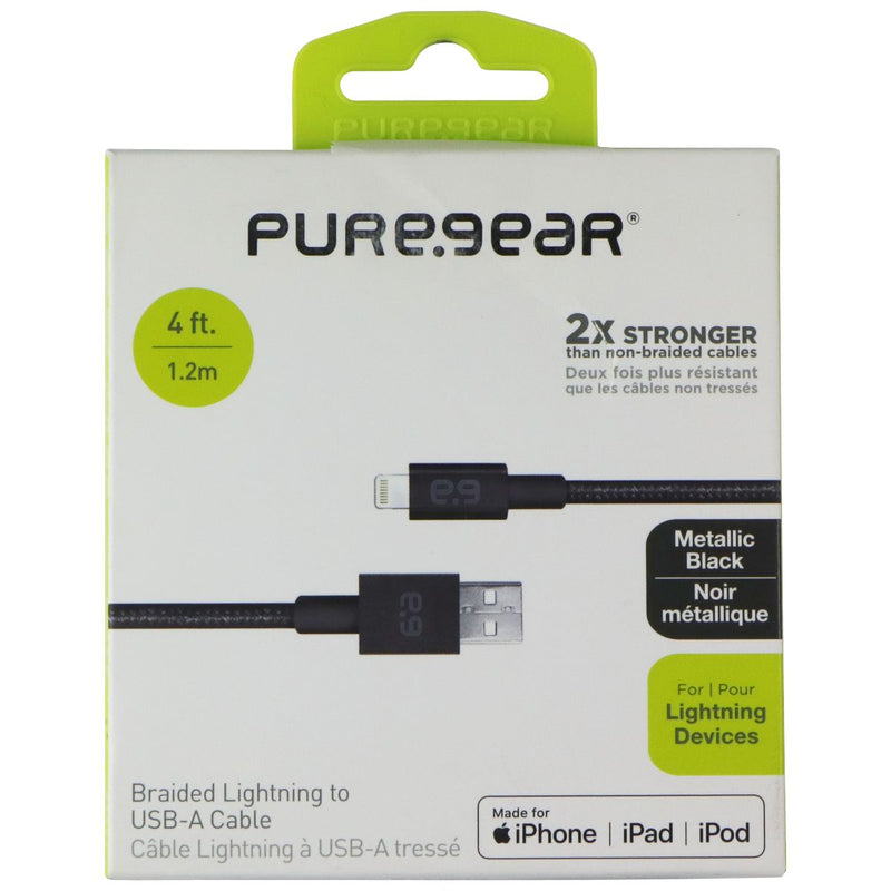 PureGear (4-Ft) Braided Lightning 8-Pin to USB Charge and Sync Cable - Black