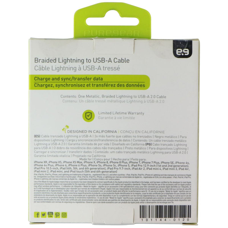 PureGear (4-Ft) Braided Lightning 8-Pin to USB Charge and Sync Cable - Black