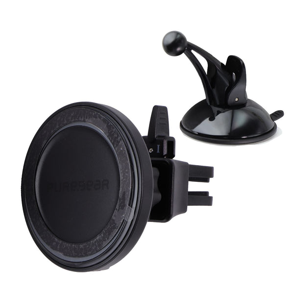 PureGear (15W) Magnetic Car Mount Wireless Charger w/Vent Clip + Suction Mount
