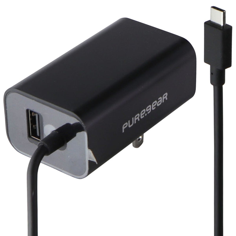 PureGear (24W) USB-C 5-Ft Wall Charger with Extra USB Port - Black