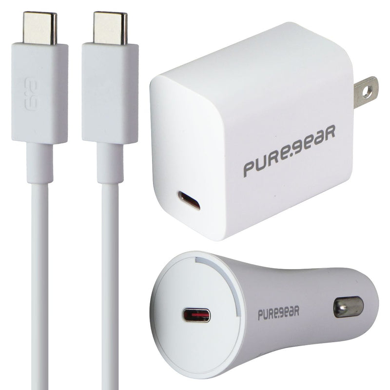 PureGear Light Speed 20W USB-C Wall & Car Charger w/ USB-C Cable - White