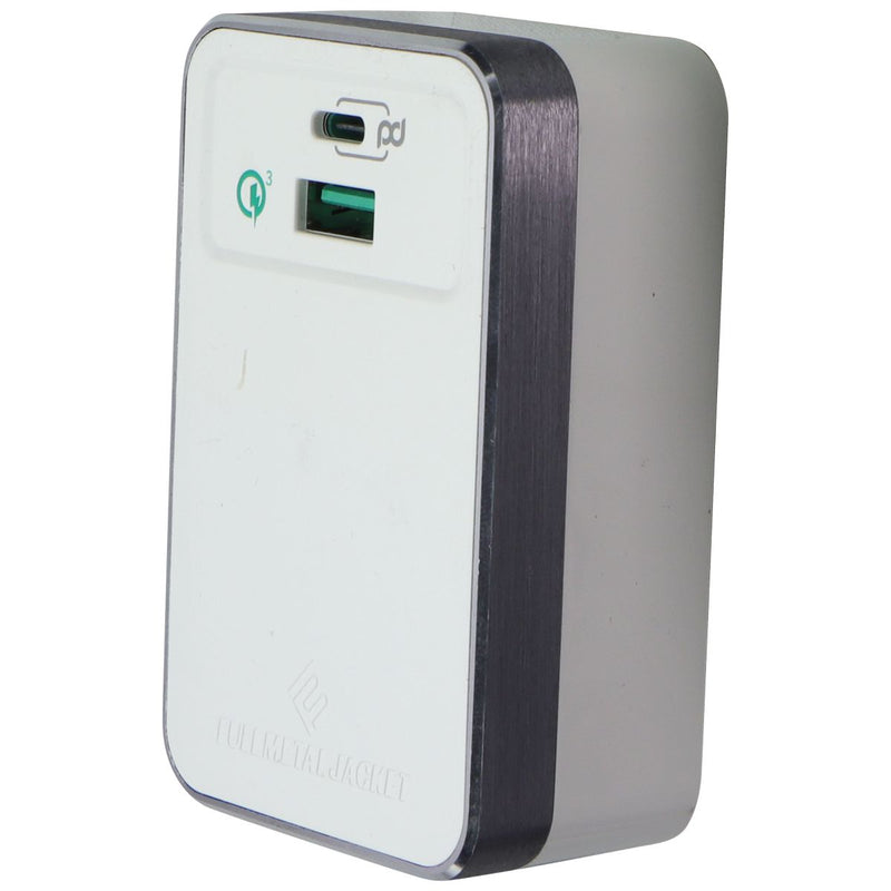 Qmadix Full Metal Jacket Dual-Port USB-C & USB-A 3.0 PD Charge Adapter - White